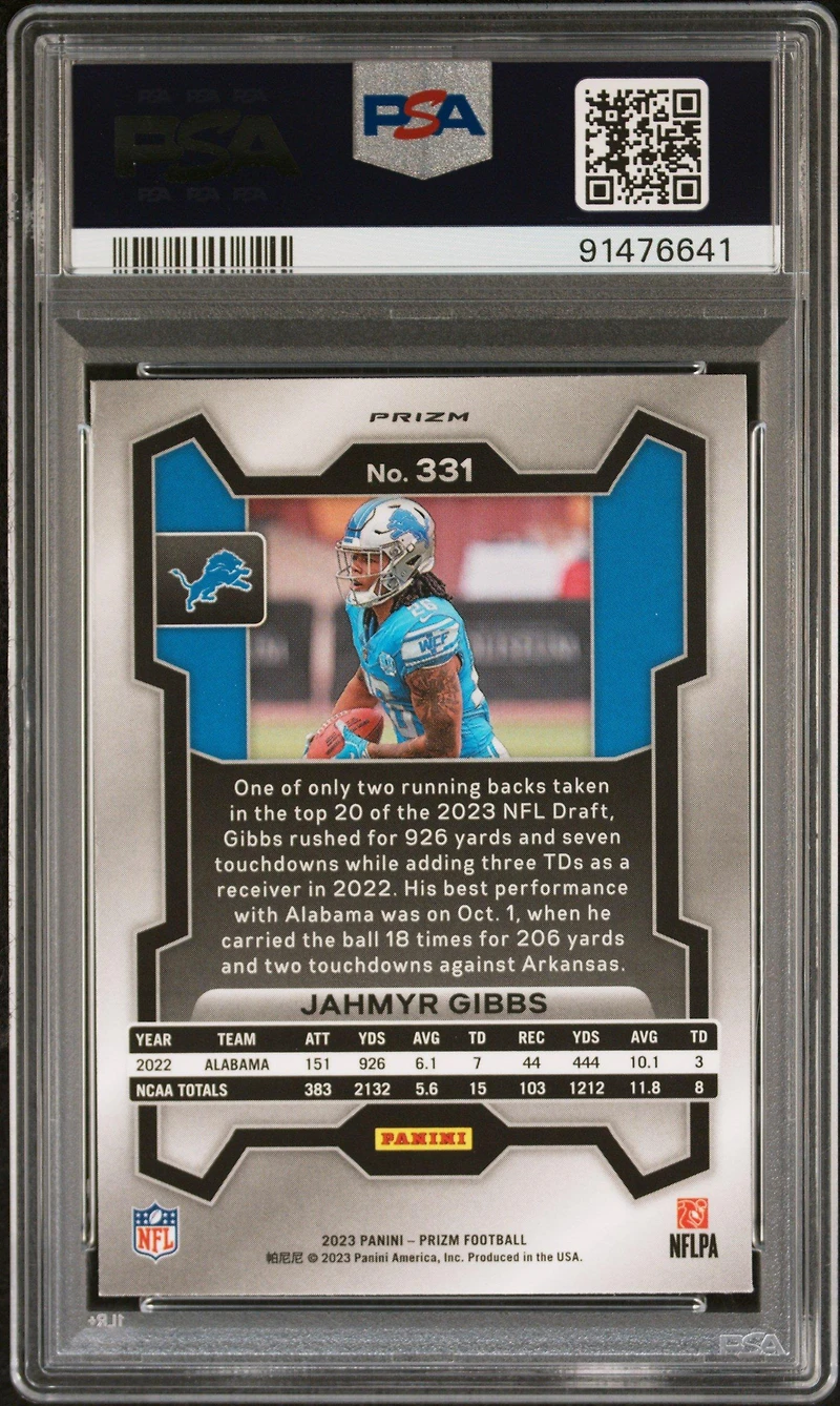 2023 Panini Prizm 331 Jahmyr Gibbs Lazer Prizm PSA