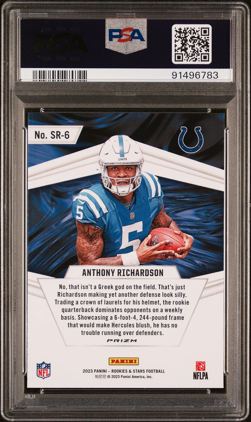 2023 Panini Rookies & Stars Stellar Rookies Sr6 Anthony Richardson Longevity PSA 10