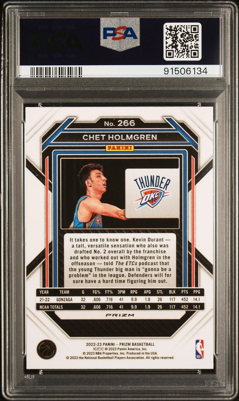 2022 Panini Prizm 266 Chet Holmgren Ice PSA 9