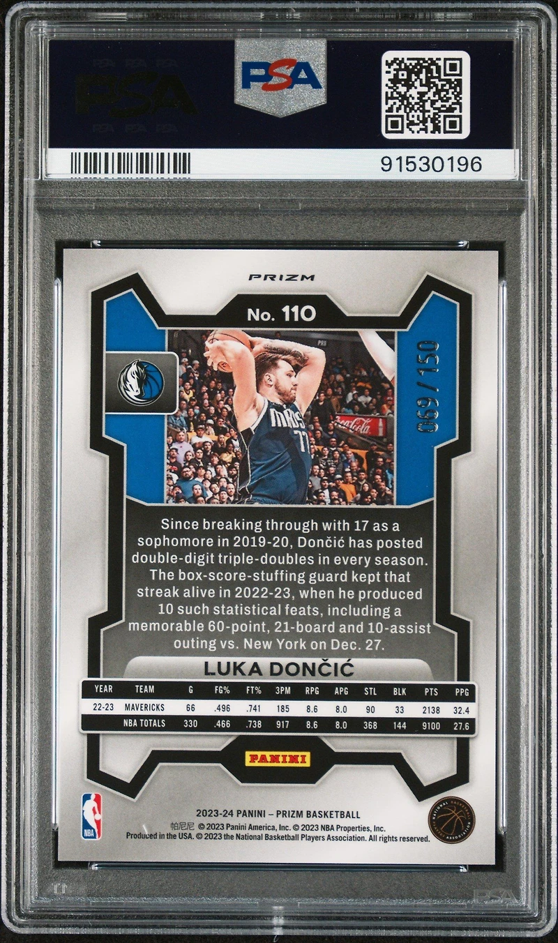 2023 Panini Prizm 110 Luka Doncic Blue Fast Break PSA 10