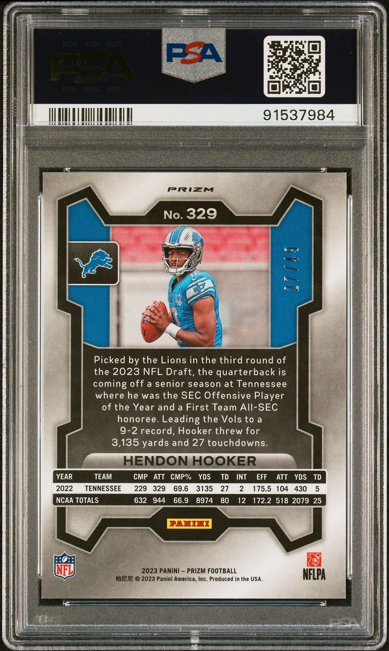 2023 Panini Prizm 329 Hendon Hooker Purple Power PSA 10