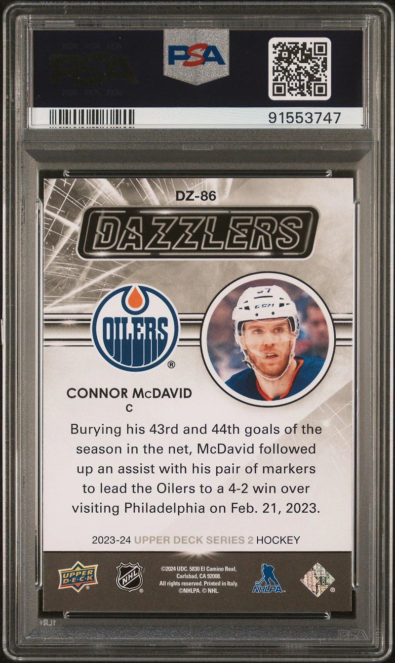 2023 Upper Deck Dazzlers Dz86 Connor Mcdavid Orange PSA 9