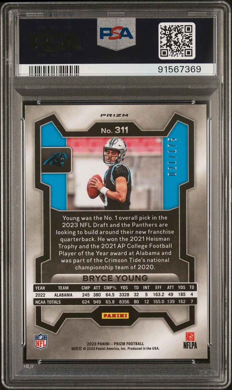 2023 Panini Prizm 311 Bryce Young Hyper Prizm PSA 10