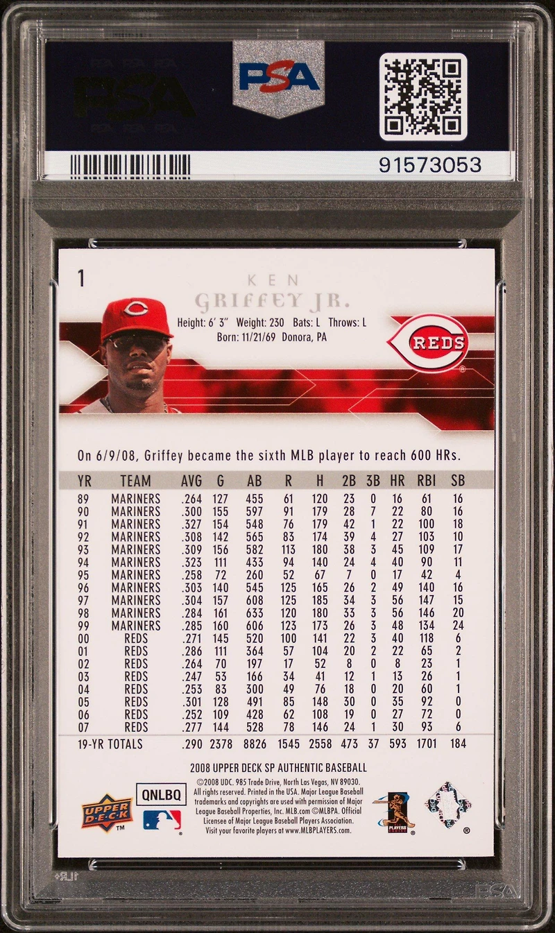 2008 Sp Authentic 1 Ken Griffey Jr. PSA 10