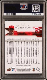 2008 Sp Authentic 1 Ken Griffey Jr. PSA 10