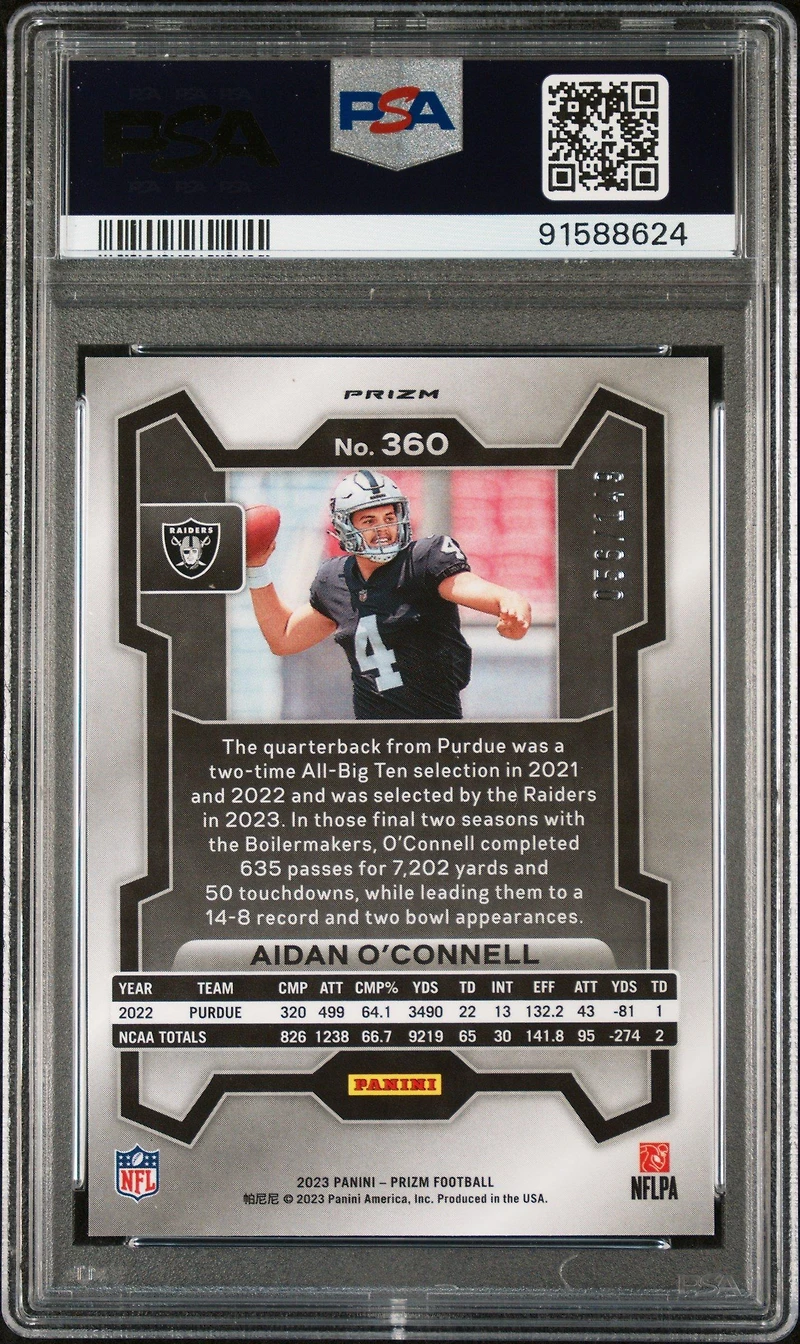 2023 Panini Prizm 360 Aidan O'connell Red Wave PSA 10