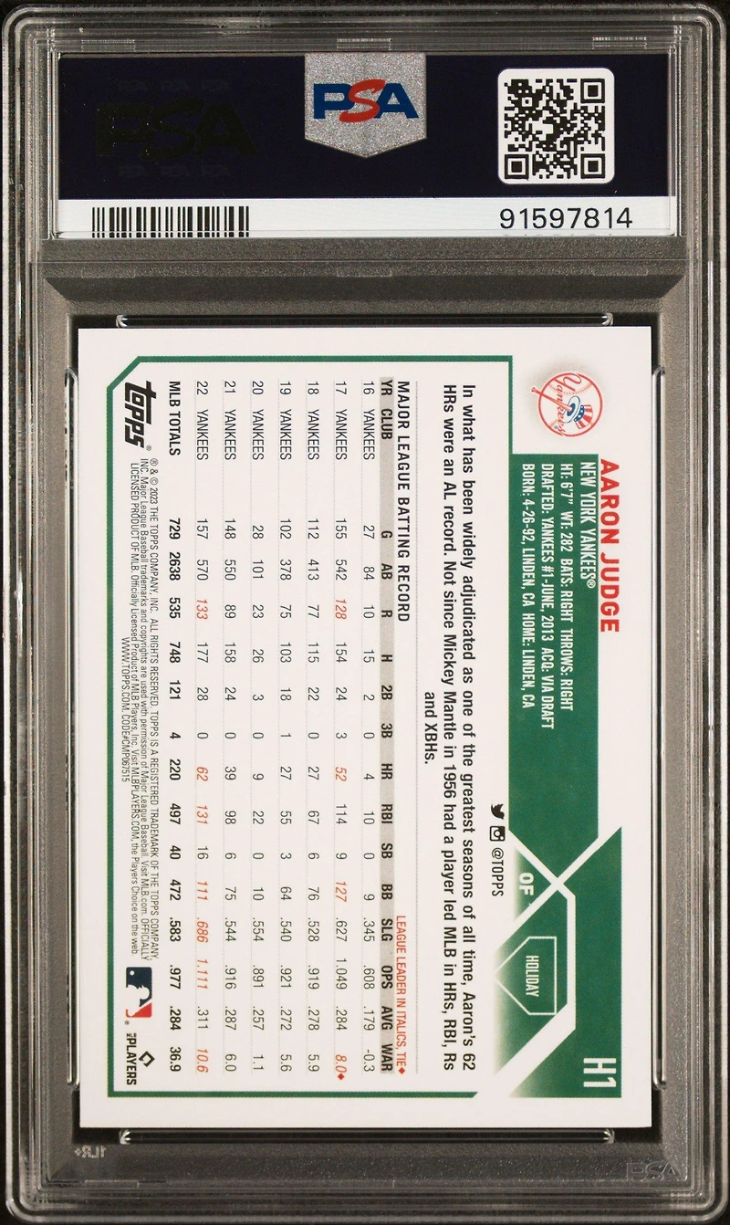 2023 Topps Holiday H1 Aaron Judge PSA 10