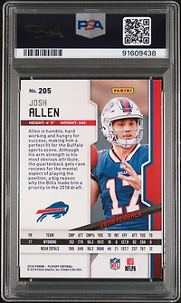 2018 Panini Playoff 205 Josh Allen 1st Down PSA 8