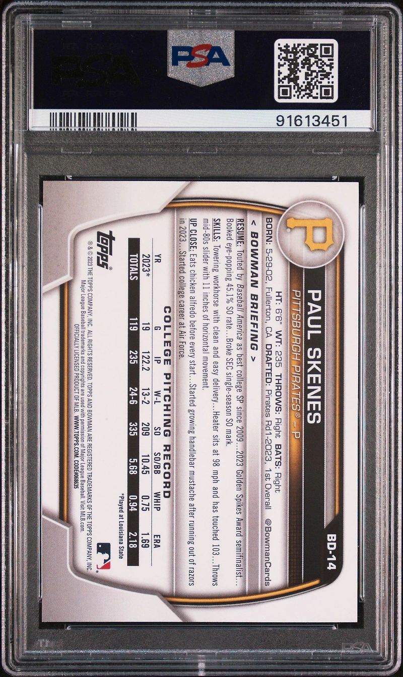 2023 Bowman Draft Bd14 Paul Skenes PSA