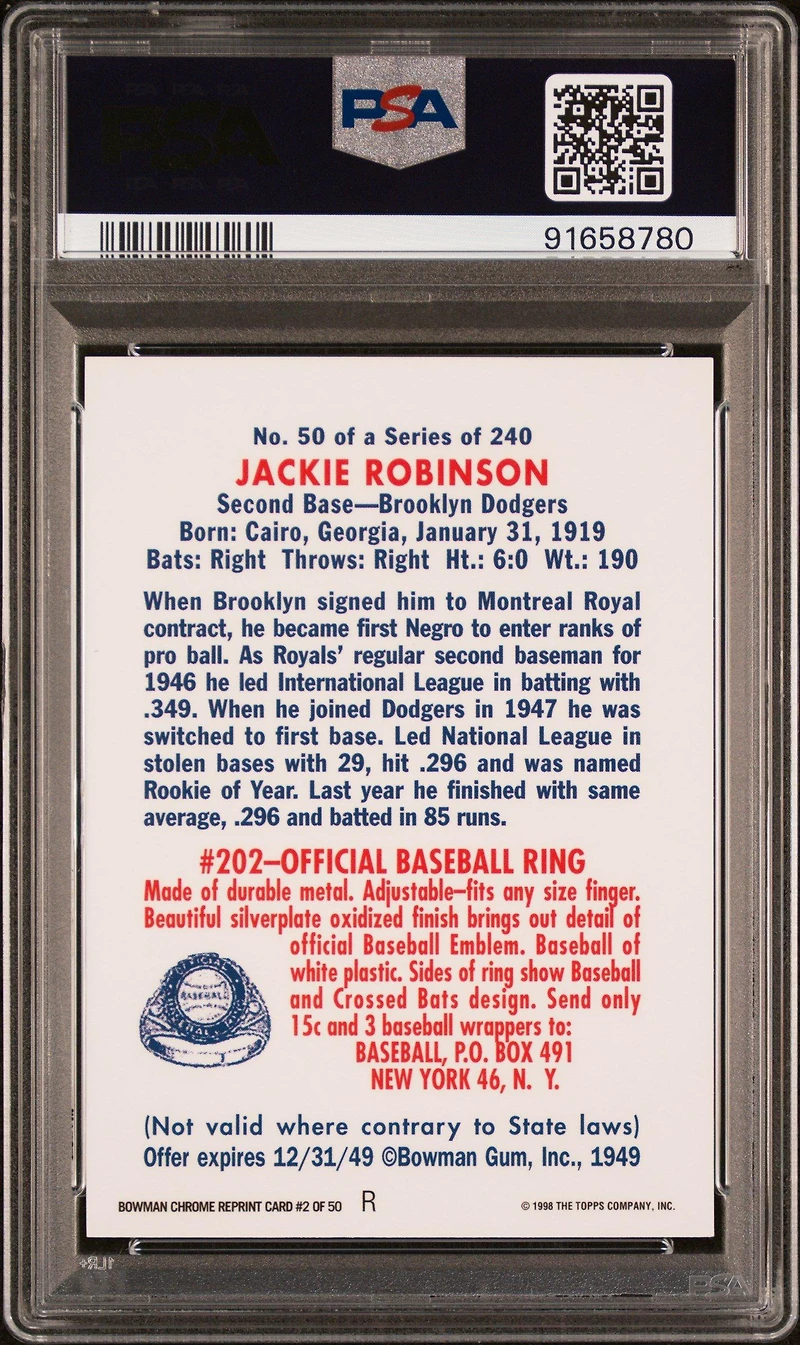 1998 Bowman Chrome Reprints 2 Jackie Robinson Refractor PSA 9