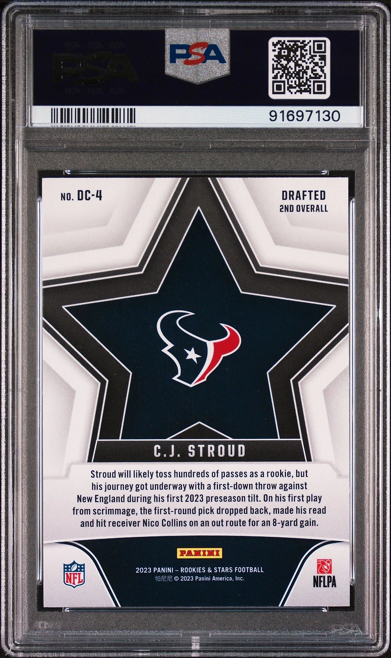 2023 Panini Rookies & Stars Draft Class Dc4 Cj Stroud Longevity PSA 9