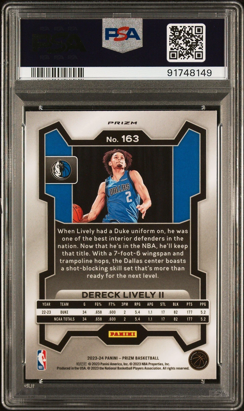 2023 Panini Prizm 163 Dereck Lively Ii Silver Prizm PSA 10