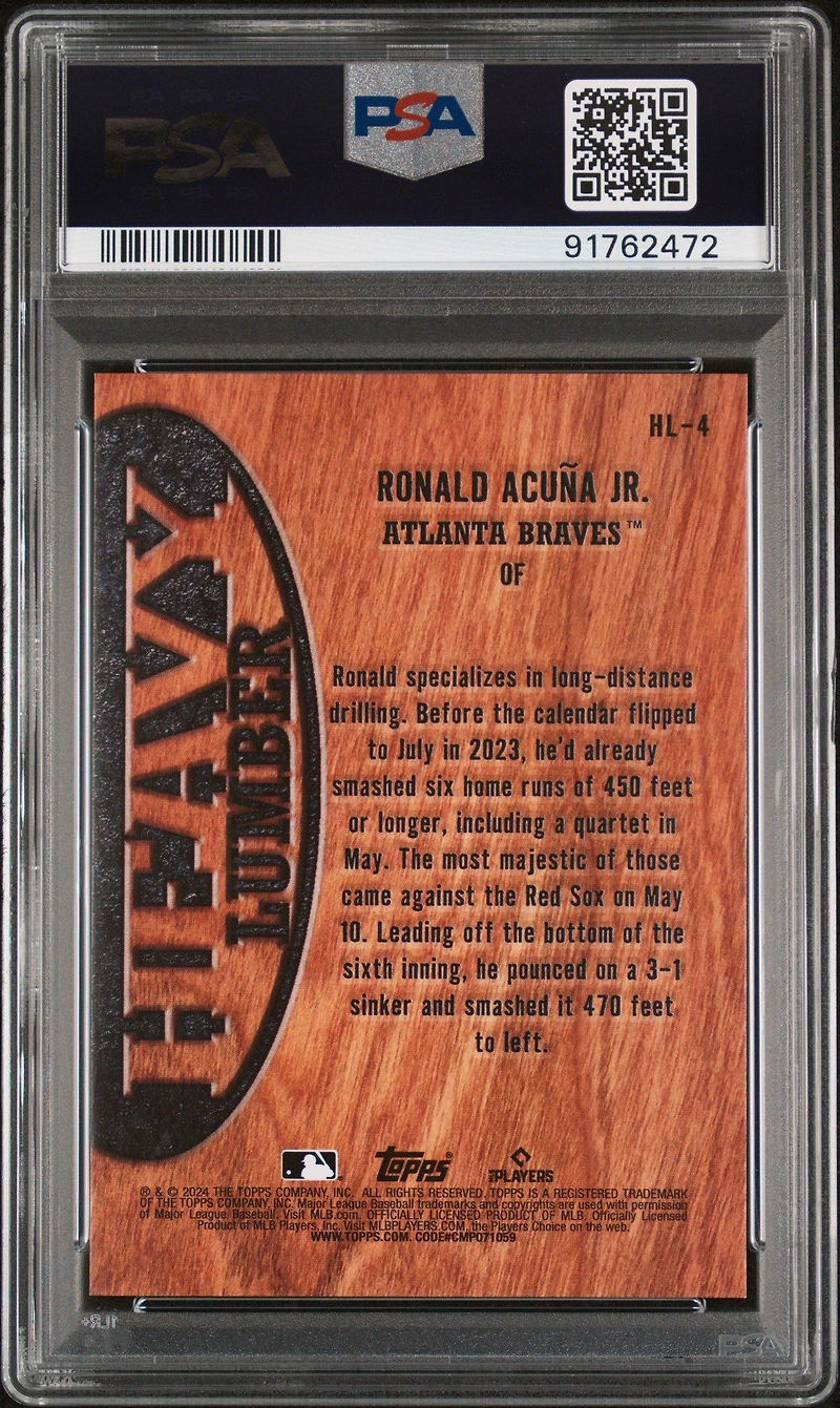 2024 Topps Heavy Lumber Hl4 Ronald Acuna Jr. PSA 10
