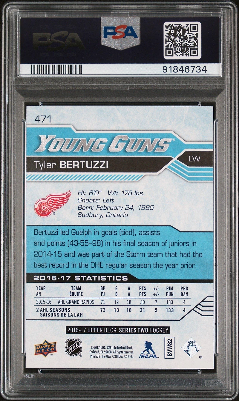 2016 Upper Deck 471 Tyler Bertuzzi PSA 10