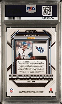 2022 Panini Chronicles Prizm Black Pb7 Malik Willis Silver PSA 10