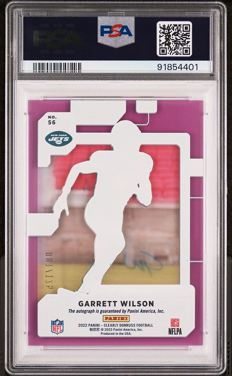 2022 Panini Clearly Donruss 56 Garrett Wilson Autograph-purple PSA 10