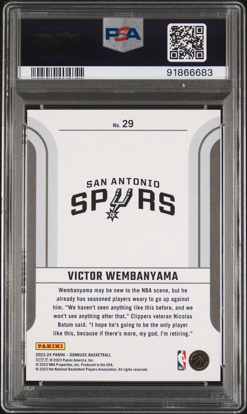 2023 Panini Donruss Franchise Features 29 Victor Wembanyama PSA 10