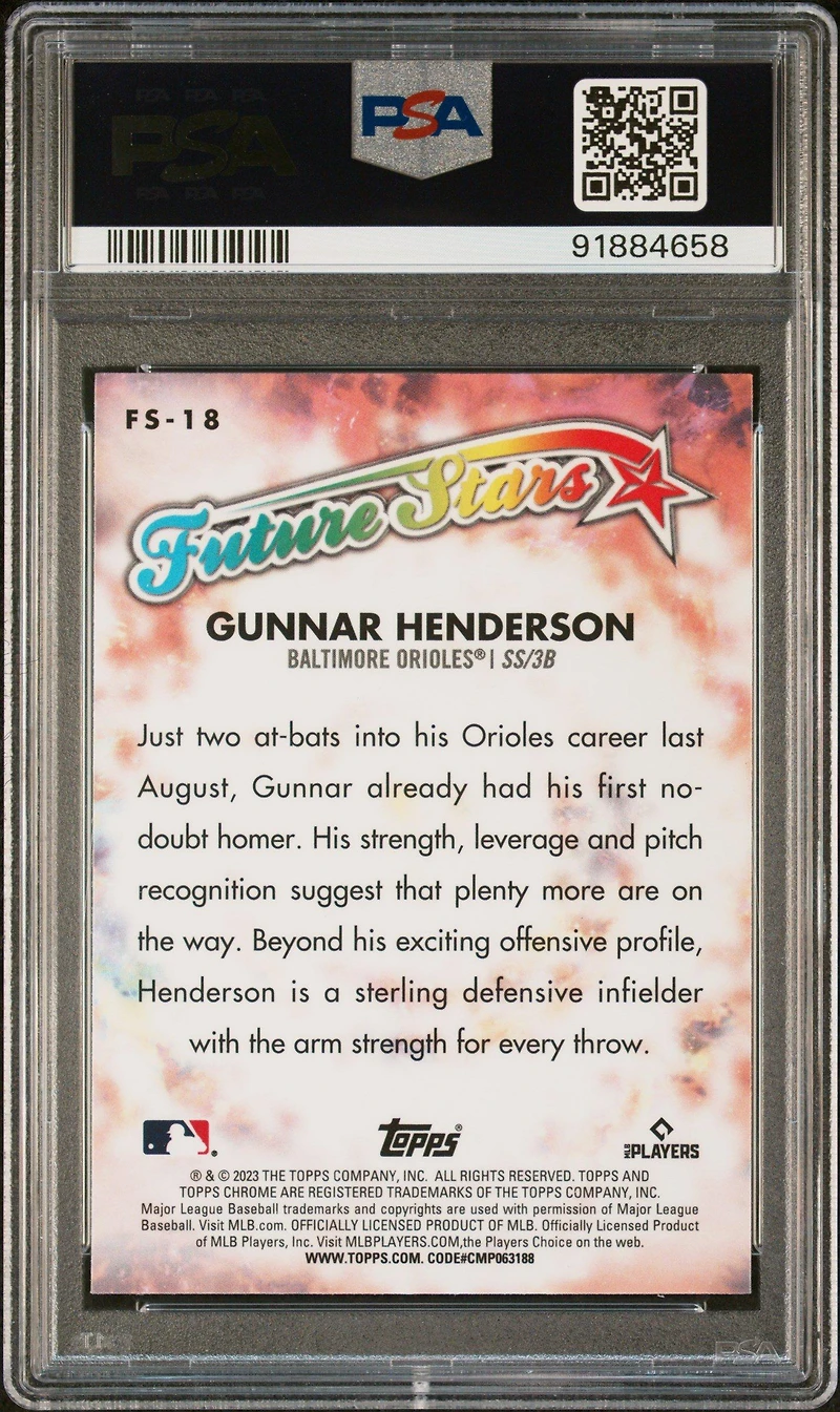 2023 Topps Chrome Future Stars Fs18 Gunnar Henderson PSA 10