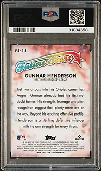2023 Topps Chrome Future Stars Fs18 Gunnar Henderson PSA 10