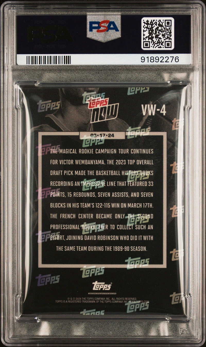 2023 Topps Now Vw4 Victor Wembanyama PSA 10
