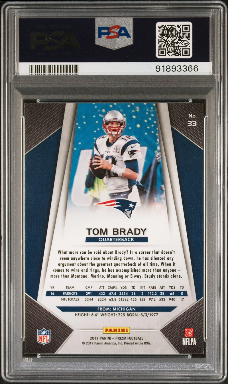 2017 Panini Prizm 33 Tom Brady PSA 10