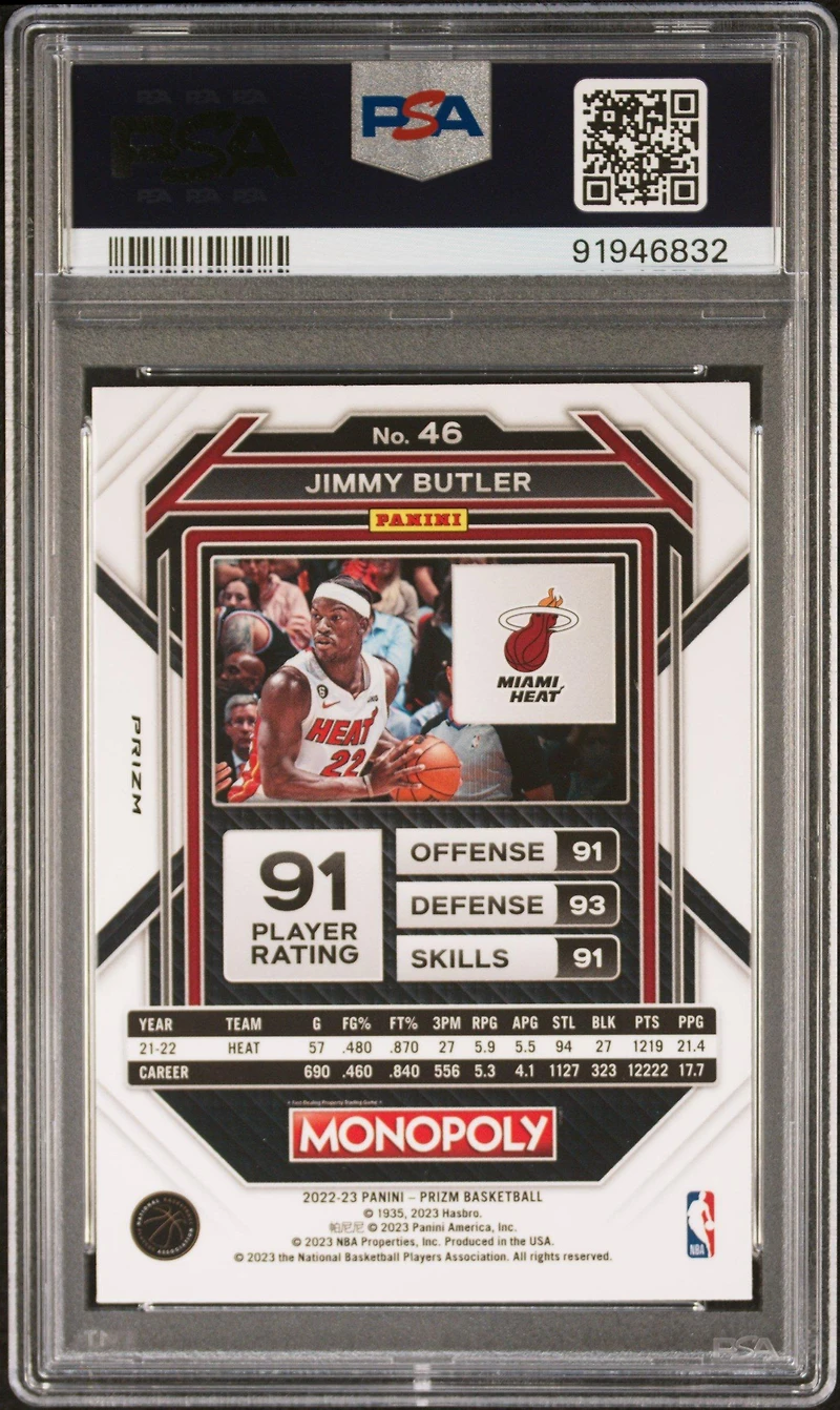 2022 Panini Prizm Monopoly 46 Jimmy Butler Monopoly Black PSA 10