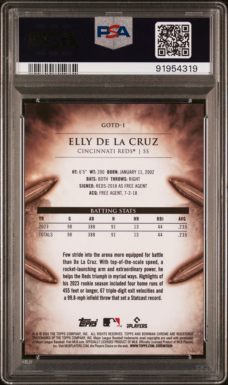 2024 Bowman Gladiators Of The Diamond Gotd1 Elly De La Cruz PSA 10