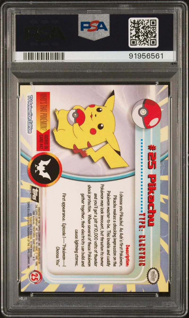 1999 Topps Pokemon Tv 25 Pikachu Rainbow Foil PSA 10