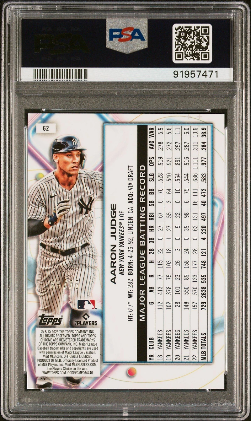 2023 Topps Cosmic Chrome 62 Aaron Judge Green Space Dust PSA 10