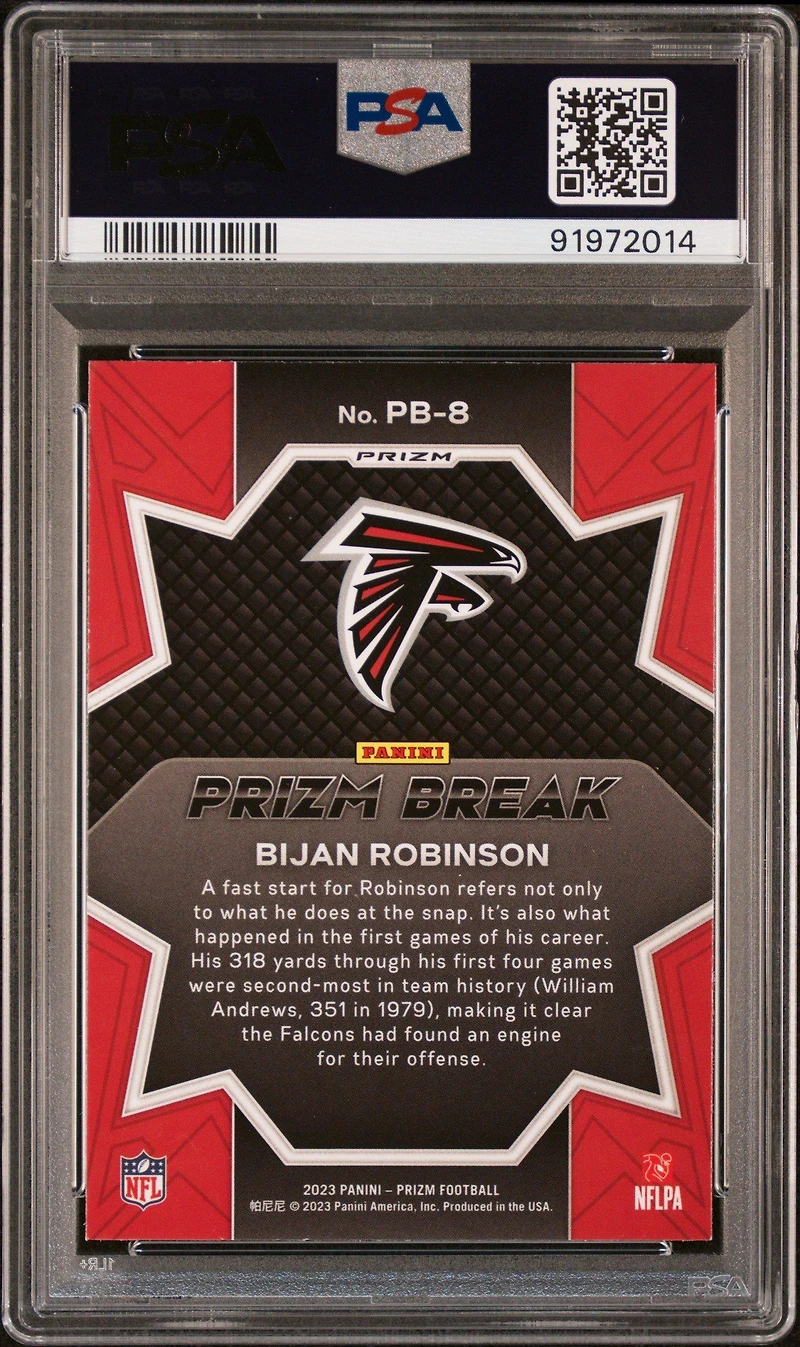 2023 Panini Prizm Prizm Break Pb8 Bijan Robinson Green Ice PSA 10