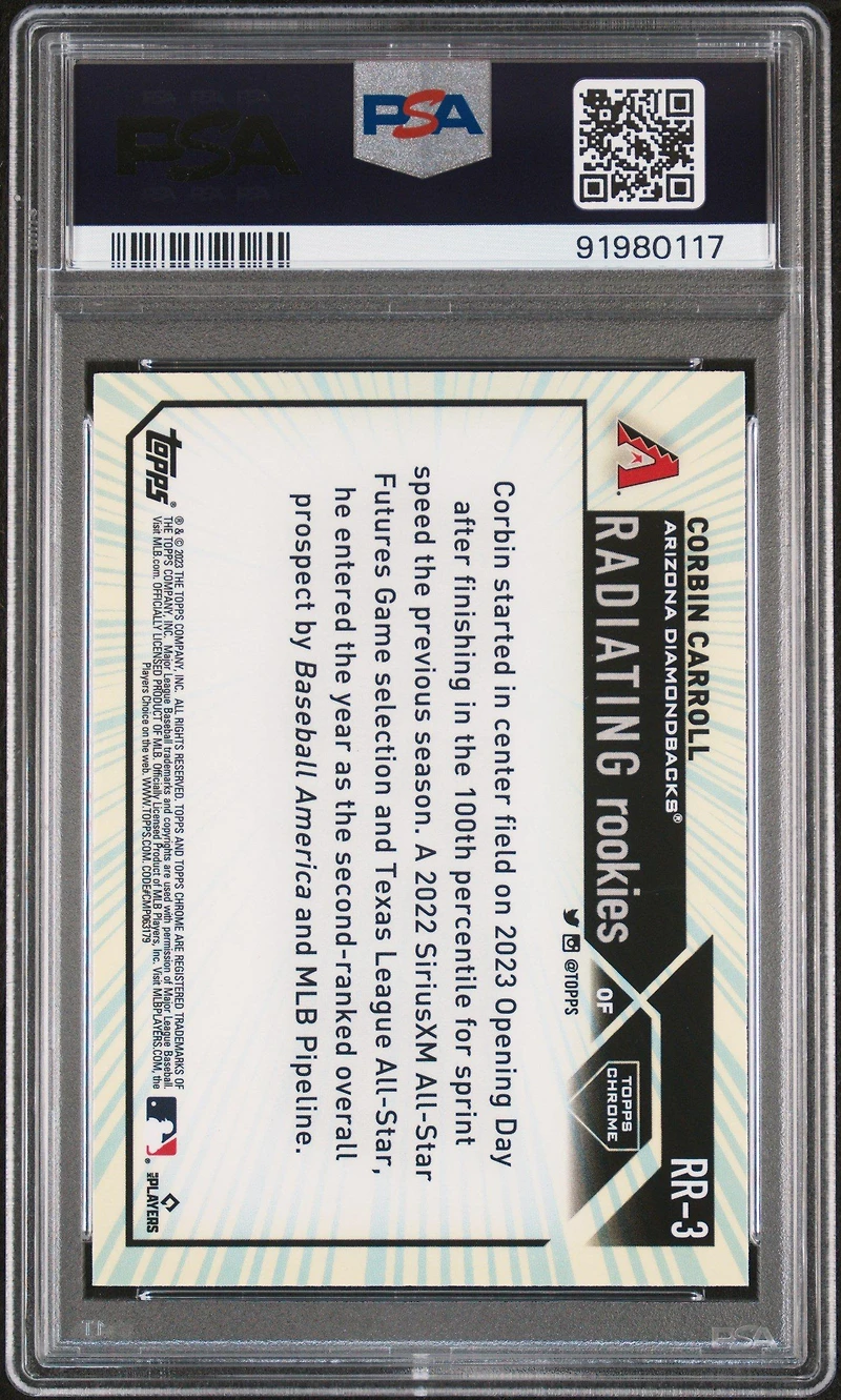 2023 Topps Chrome Radiating Rookies Rr3 Corbin Carroll PSA 10