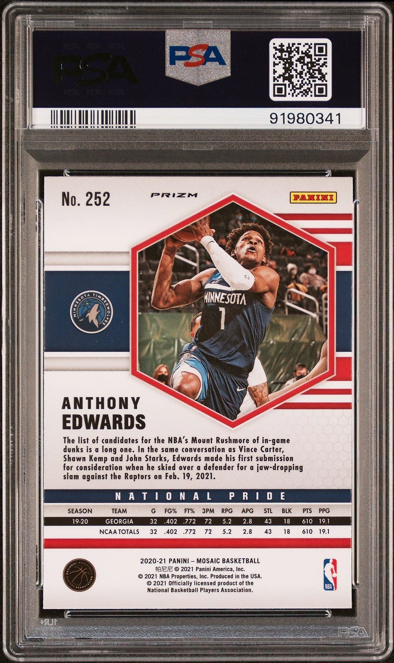 2020 Panini Mosaic Anthony Edwards Red Wave PSA