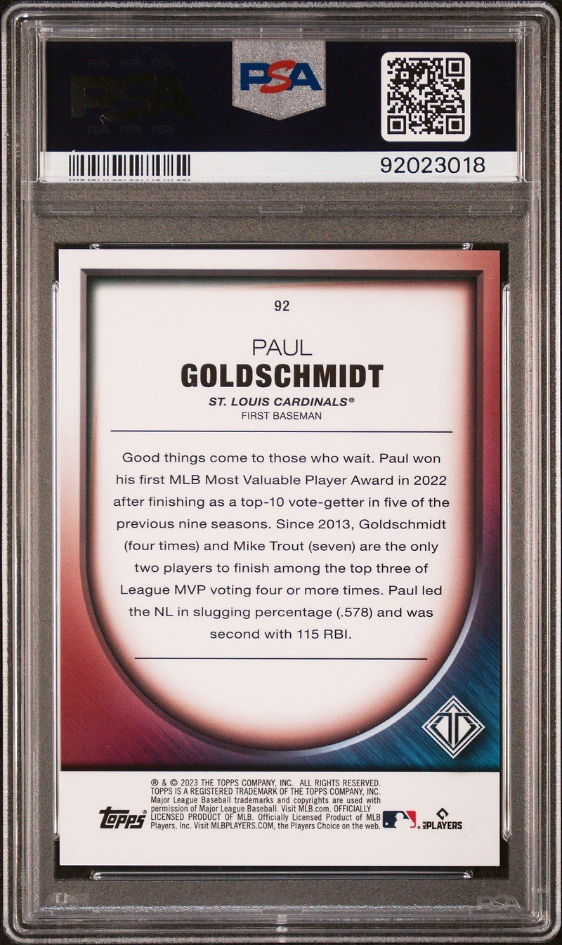 2023 Topps Transcendent Collection Transcendent Icons Chrome 92 Paul Goldschmidt PSA 9