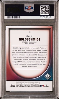 2023 Topps Transcendent Collection Transcendent Icons Chrome 92 Paul Goldschmidt PSA 9