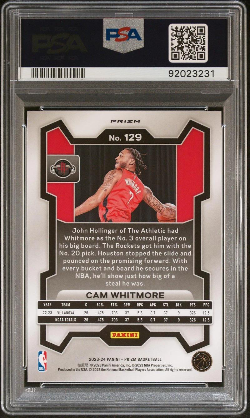 2023 Panini Prizm 129 Cam Whitmore Ice PSA 10