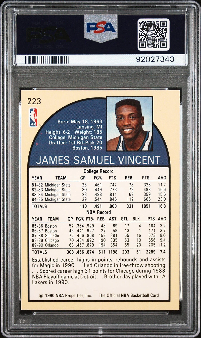 1990 Hoops 223 Sam Vincent Shows Michael Jordan PSA 9