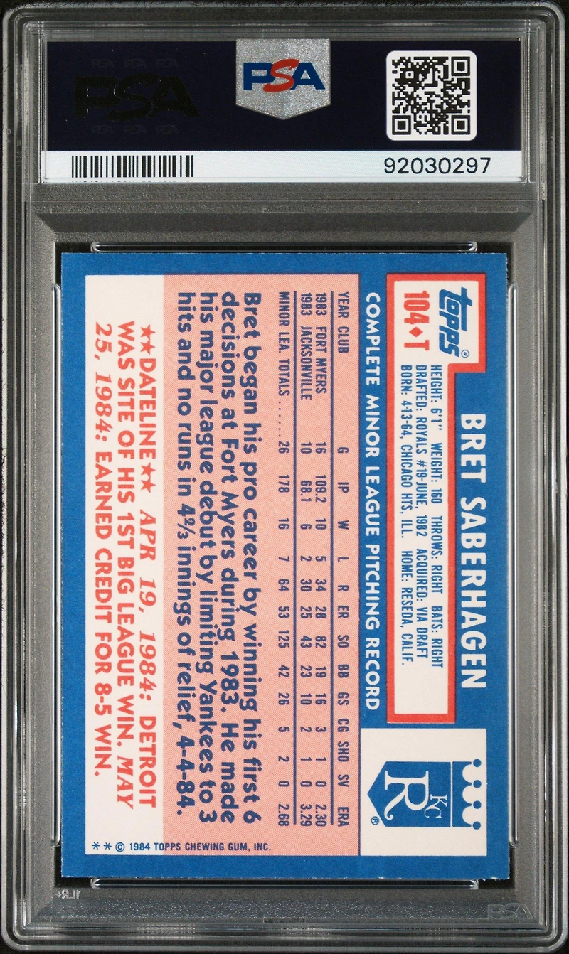 1984 Topps Traded 104t Bret Saberhagen PSA 9