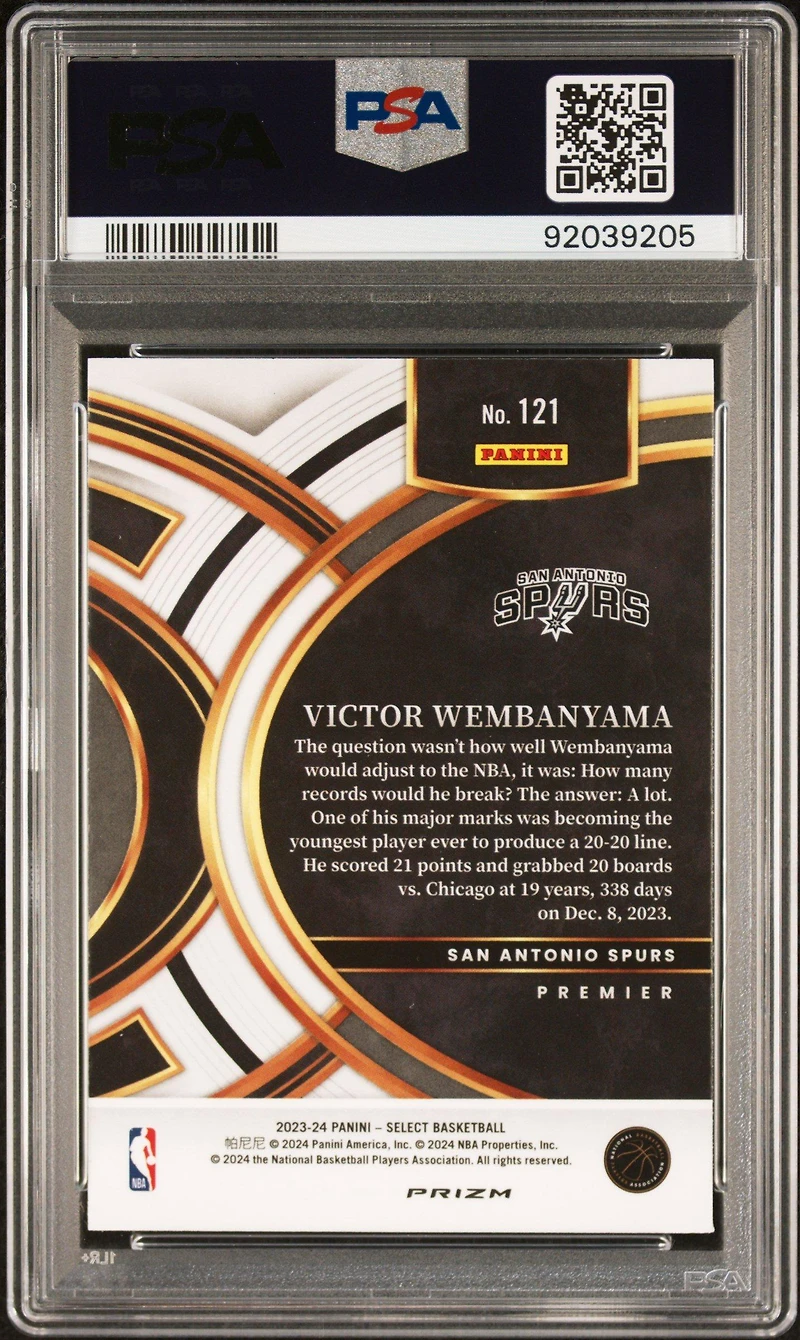 2023 Panini Select 121 Victor Wembanyama Green/white/purple Prizm PSA