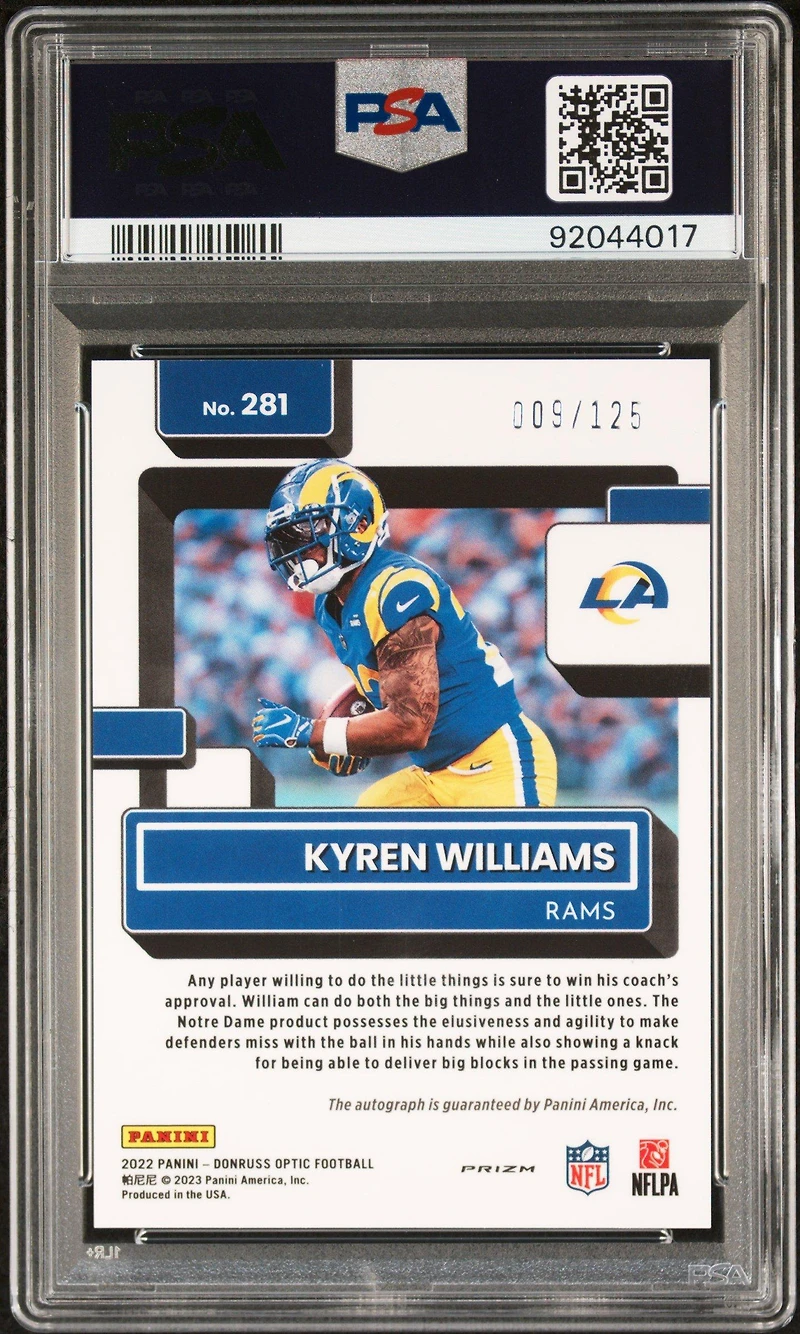 2022 Panini Donruss Optic 281 Kyren Williams Autograph-holo PSA 10