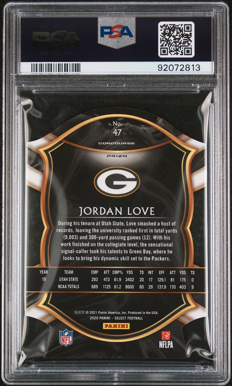 2020 Panini Select 47 Jordan Love Die-cut Blue Prizm PSA 9