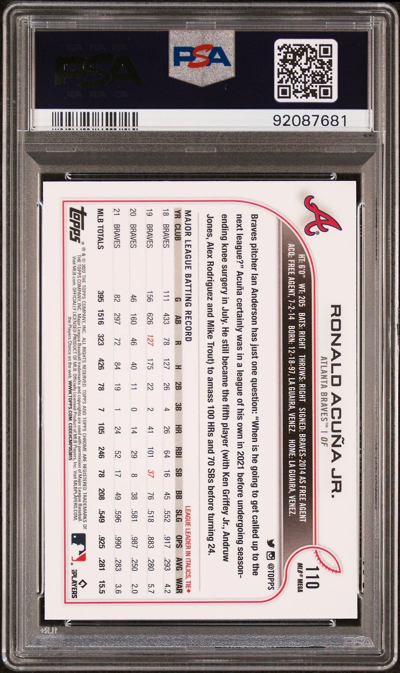 2022 Topps Chrome Logofractor Edition 110 Ronald Acuna Jr. PSA 10