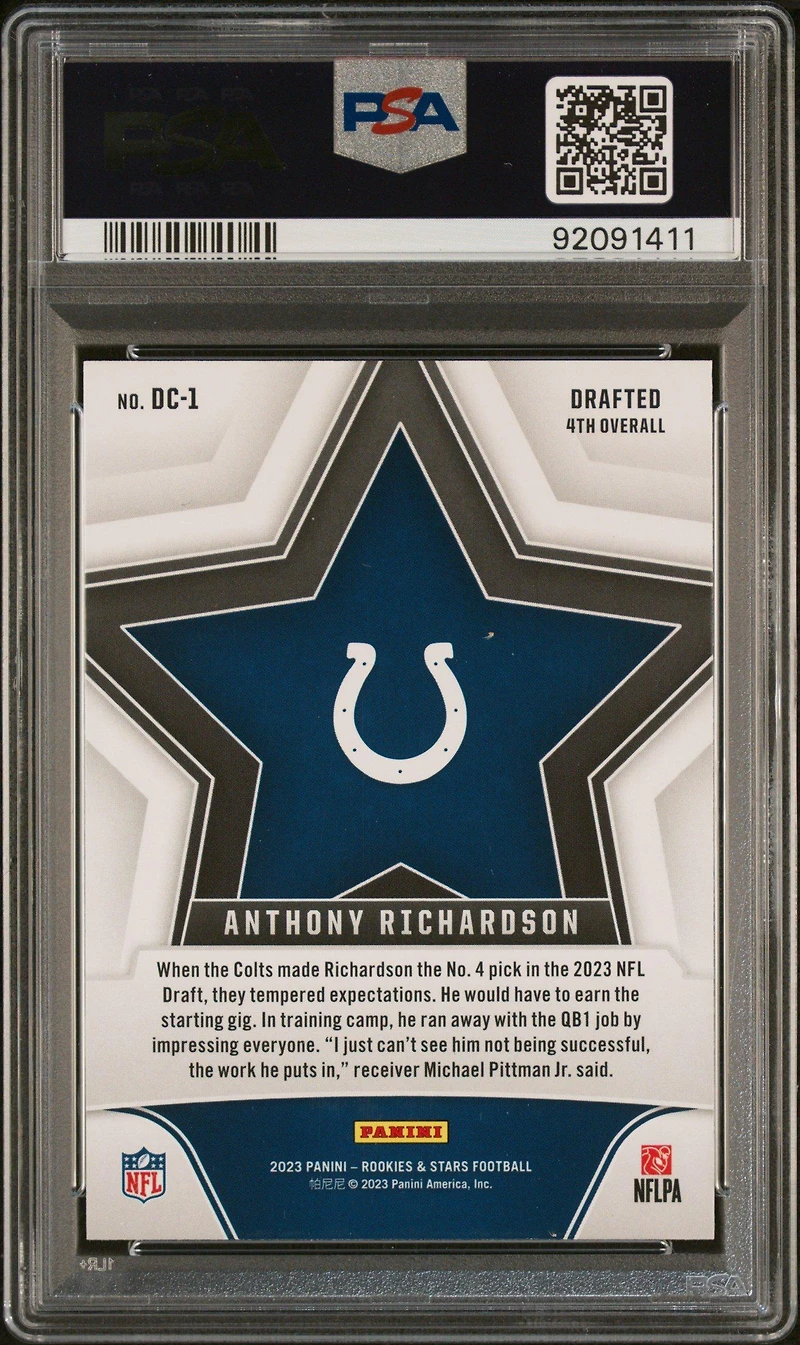 2023 Panini Rookies & Stars Draft Class Dc1 Anthony Richardson PSA 10