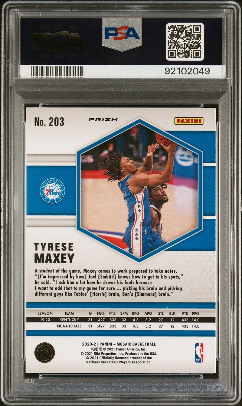 2020 Panini Mosaic 203 Tyrese Maxey Reactive Orange PSA 10