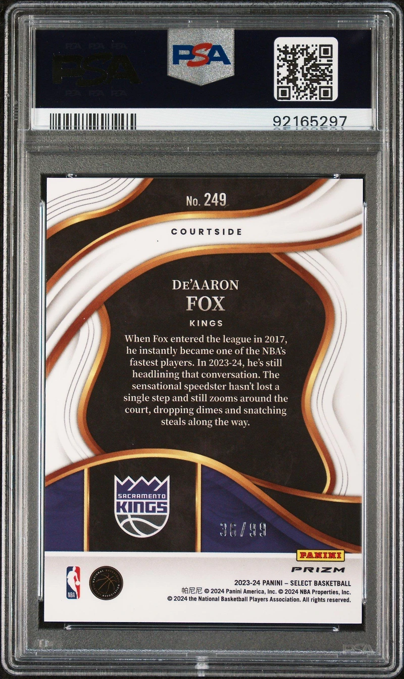 2023 Panini Select 249 De'aaron Fox Pink Cracked Ice PSA 10