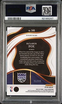 2023 Panini Select 249 De'aaron Fox Pink Cracked Ice PSA 10
