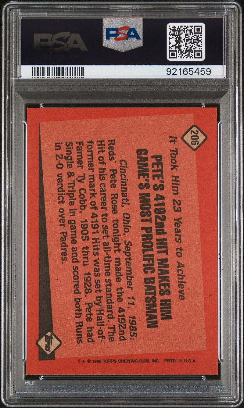 1986 Topps 206 Pete Rose PSA 8