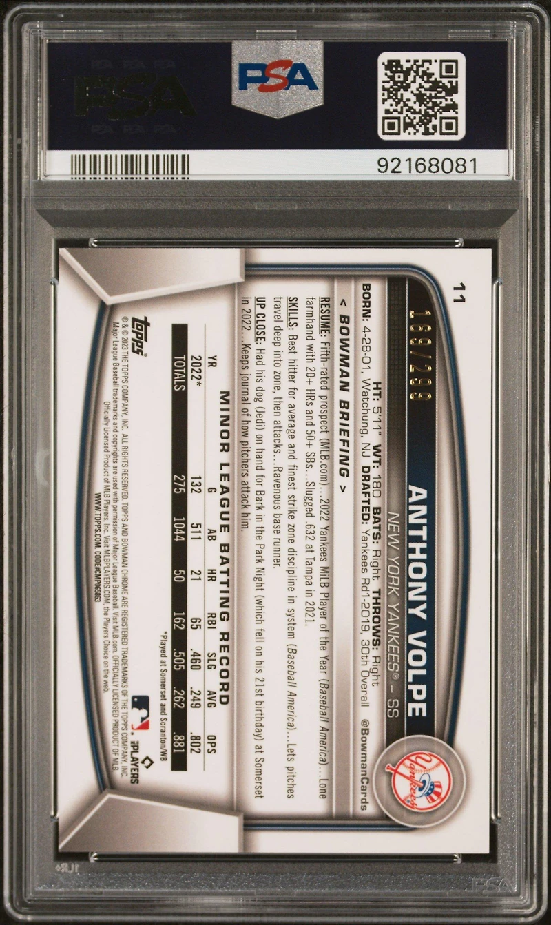 2023 Bowman Chrome 11 Anthony Volpe Fuchsia PSA 10