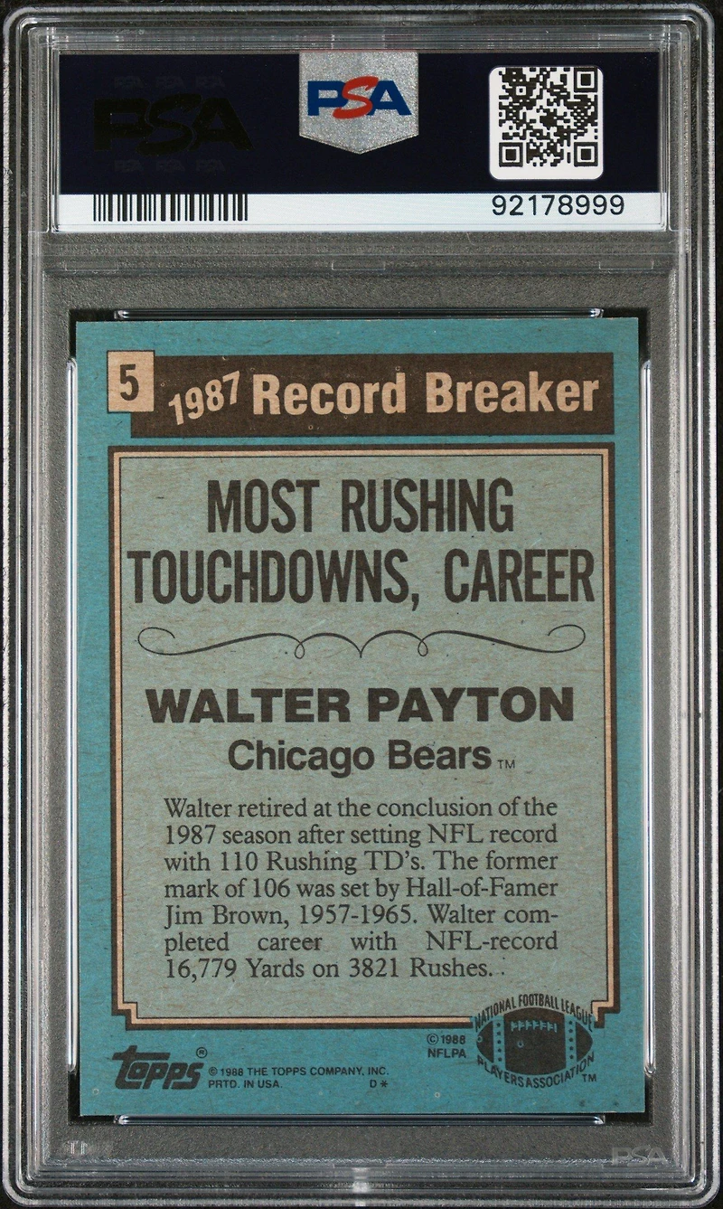 1988 Topps 5 Walter Payton PSA 9
