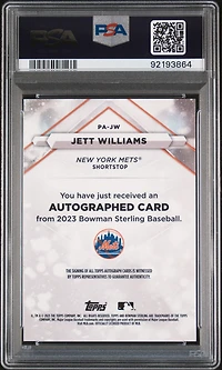 2023 Bowman Sterling Prospect Autographs Pajw Jett Williams Speckle PSA 10