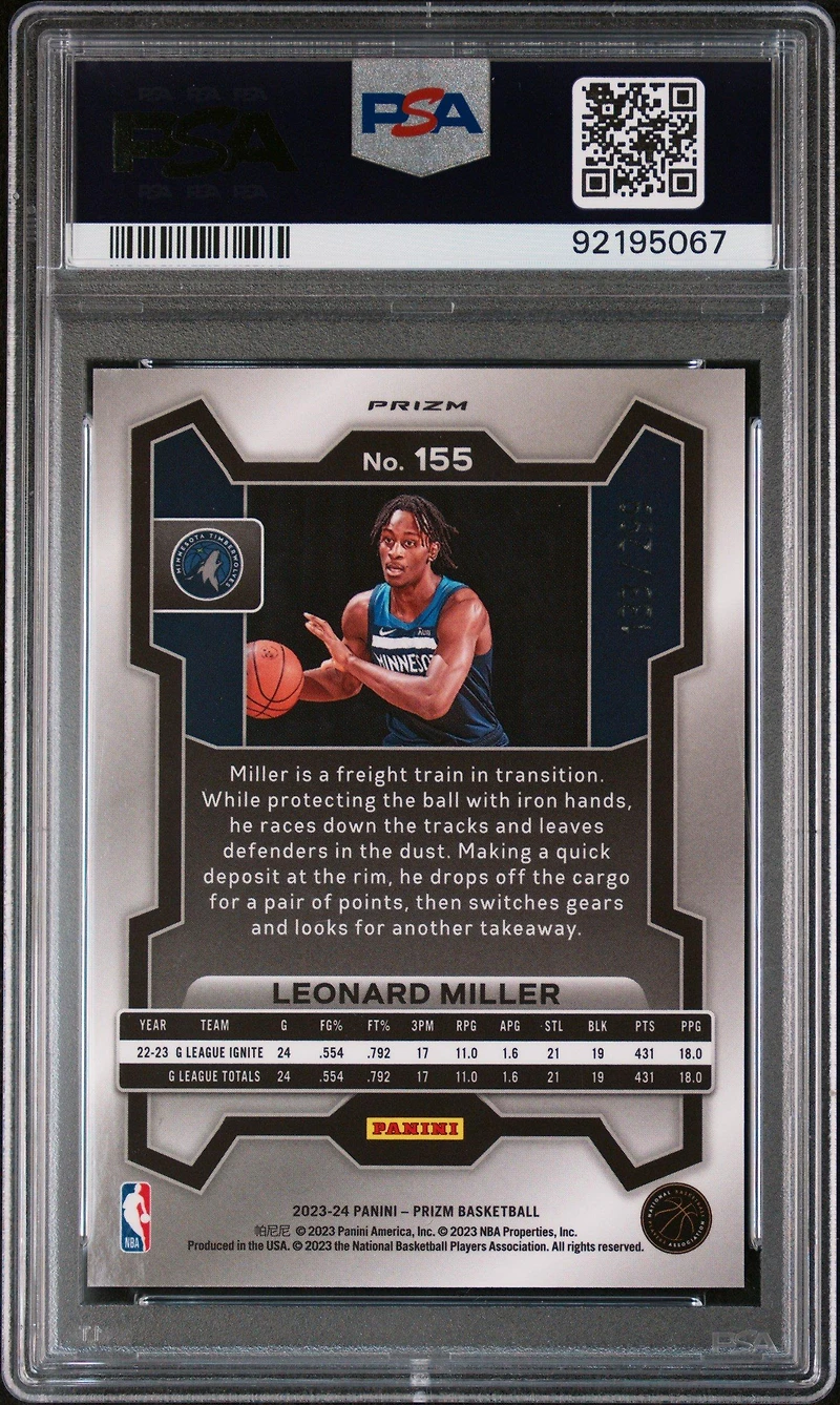 2023 Panini Prizm 155 Leonard Miller Red Seismic PSA 10
